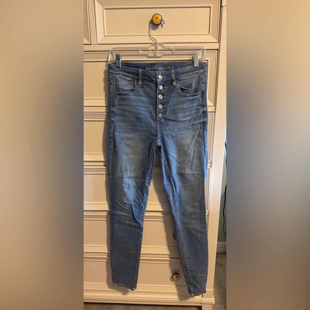 American Eagle Outfitters Light Blue High-Rise Button-Fly Jeans